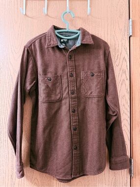 Lands' End Brown Herringbone Button-Front Shirt Jacket size Small S mens